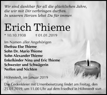 Traueranzeige von Erich Thieme von Mitteldeutsche Zeitung Halle/Saalkreis