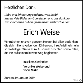 Traueranzeige von Erich Weise von Mitteldeutsche Zeitung Weißenfels