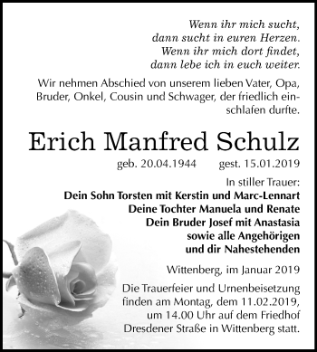 Traueranzeige von Erich Manfred Schulz von Mitteldeutsche Zeitung