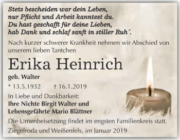 Traueranzeige von Erika Heinrich von Super Sonntag Merseburg