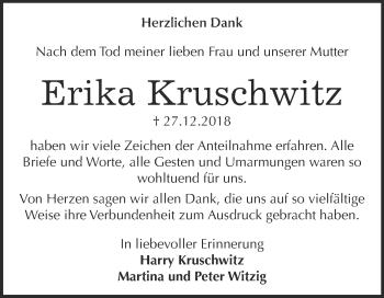 Traueranzeige von Erika Kruschwitz von WVG - Wochenspiegel Wittenberg