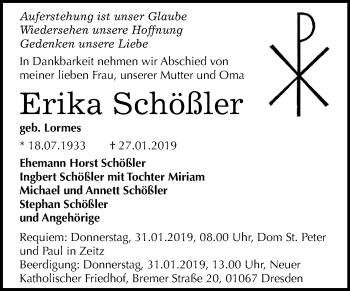 Traueranzeige von Erika Schößler von Mitteldeutsche Zeitung Zeitz