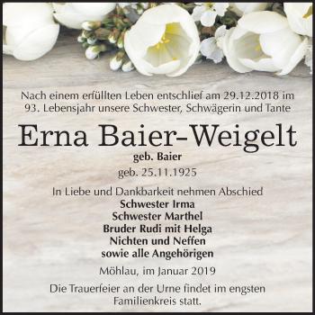 Traueranzeige von Erna Baier-Weigelt von Mitteldeutsche Zeitung