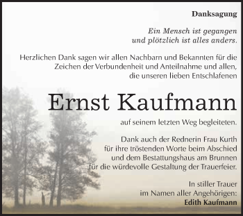Traueranzeige von Ernst Kaufmann von Wochenspiegel Mansfelder Land