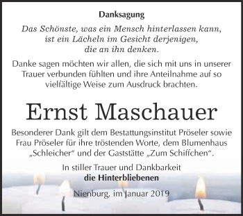 Traueranzeige von Ernst Maschauer von Super Sonntag Bernburg