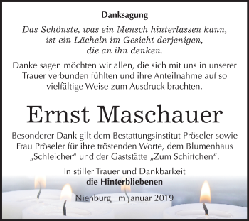 Traueranzeige von Ernst Maschauer von Mitteldeutsche Zeitung Bernburg