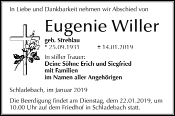 Traueranzeige von Eugenie Willer von Mitteldeutsche Zeitung Merseburg/Querfurt