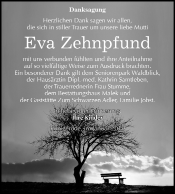 Traueranzeige von Eva Zehnpfund von Mitteldeutsche Zeitung Quedlinburg