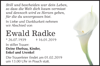 Traueranzeige von Ewald Radke von Mitteldeutsche Zeitung Bitterfeld