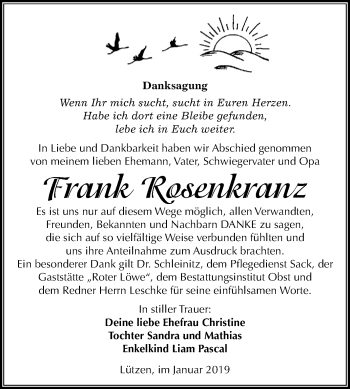 Traueranzeige von Frank Rosenkranz von Mitteldeutsche Zeitung Weißenfels