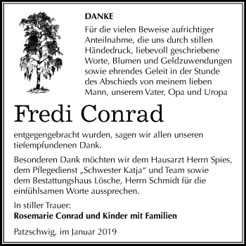 Traueranzeige von Fredi Conrad von Mitteldeutsche Zeitung