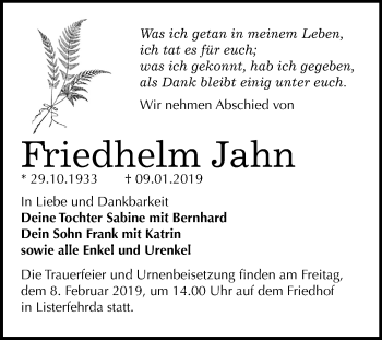Traueranzeige von Friedhelm Jahn von Mitteldeutsche Zeitung