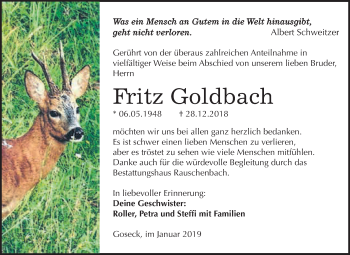 Traueranzeige von Fritz Goldbach von WVG - Wochenspiegel NMB / WSF / ZTZ