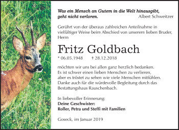 Traueranzeige von Fritz Goldbach von Mitteldeutsche Zeitung Weißenfels
