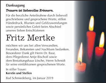 Traueranzeige von Fritz Mertke von WVG - Wochenspiegel Wittenberg