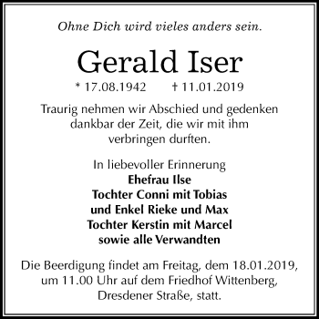 Traueranzeige von Gerald Iser von Mitteldeutsche Zeitung