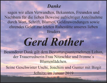 Traueranzeige von Gerd Rother von WVG - Wochenspiegel Bitterfeld