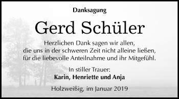 Traueranzeige von Gerd Schüler von Mitteldeutsche Zeitung Bitterfeld