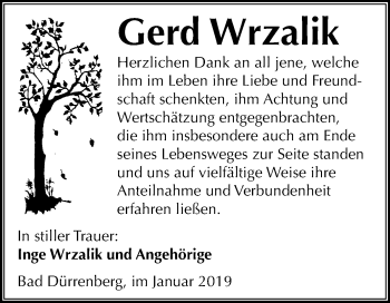 Traueranzeige von Gerd Wrzalik von Mitteldeutsche Zeitung Merseburg/Querfurt