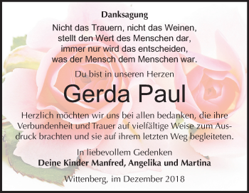 Traueranzeige von Gerda Paul von Mitteldeutsche Zeitung