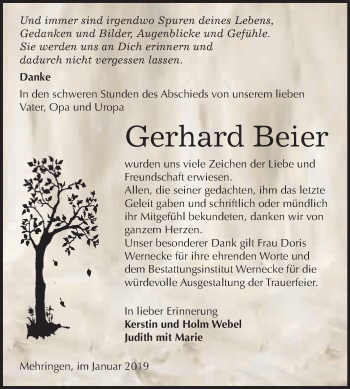 Traueranzeige von Gerhard Beier von Super Sonntag Aschersleben