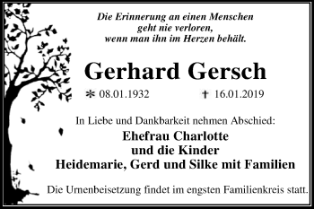 Traueranzeige von Gerhard Gersch von WVG - Wochenspiegel Dessau / Köthen