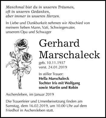 Traueranzeige von Gerhard Marschaleck von Mitteldeutsche Zeitung Aschersleben