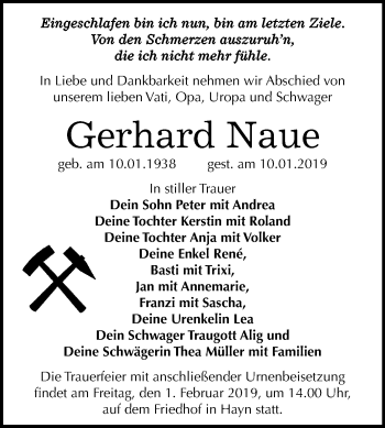 Traueranzeige von Gerhard Naue von Mitteldeutsche Zeitung