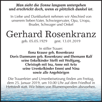 Traueranzeige von Gerhard Rosenkranz von Mitteldeutsche Zeitung