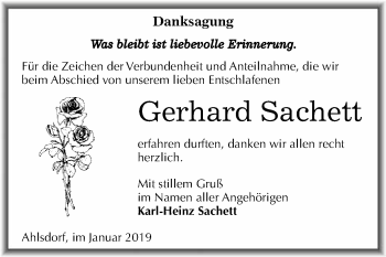 Traueranzeige von Gerhard Sachett von Wochenspiegel Mansfelder Land