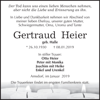 Traueranzeige von Gertraud Heier von Super Sonntag SGH Mansf. Land
