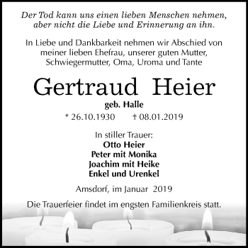 Traueranzeige von Gertraud Heier von Mitteldeutsche Zeitung