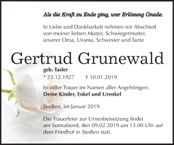 Traueranzeige von Gertrud Grunewald von Mitteldeutsche Zeitung