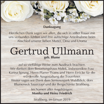 Traueranzeige von Gertrud Ullmann von Mitteldeutsche Zeitung