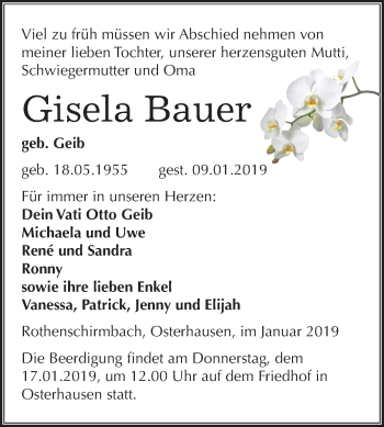 Traueranzeige von Gisela Bauer von Mitteldeutsche Zeitung