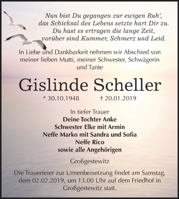 Traueranzeige von Gislinde Scheller von Mitteldeutsche Zeitung