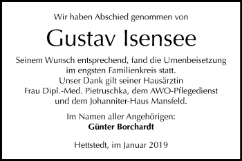 Traueranzeige von Gustav Isensee von Mitteldeutsche Zeitung