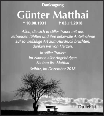 Traueranzeige von Günter Matthai von Super Sonntag Wittenberg