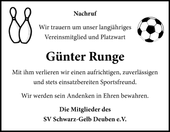 Traueranzeige von Günter Runge von Mitteldeutsche Zeitung Zeitz