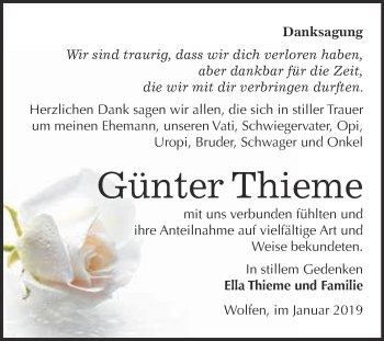 Traueranzeige von Günter Thieme von WVG - Wochenspiegel Bitterfeld