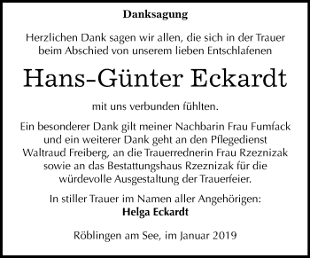 Traueranzeige von Hans-Günter Eckardt von Mitteldeutsche Zeitung Mansfelder Land