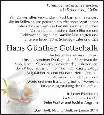 Traueranzeige von Hans Günther Gottschalk von Mitteldeutsche Zeitung Aschersleben