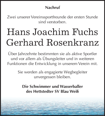 Traueranzeige von Hans Joachim Fuchs von Mitteldeutsche Zeitung