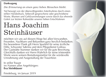 Traueranzeige von Hans Joachim Steinhäuser von Mitteldeutsche Zeitung