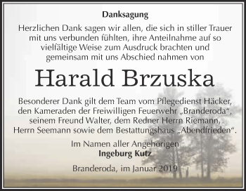 Traueranzeige von Harald Brzuska von WVG - Wochenspiegel Merseburg