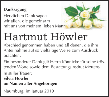 Traueranzeige von Hartmut Höwler von WVG - Wochenspiegel NMB / WSF / ZTZ