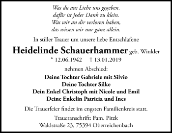Traueranzeige von Heidelinde Schauerhammer von Mitteldeutsche Zeitung