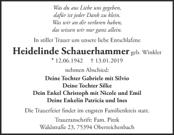 Traueranzeige von Heidelinde Schauerhammer von Super Sonntag Wittenberg