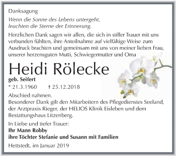 Traueranzeige von Heidi Rölecke von Wochenspiegel Mansfelder Land