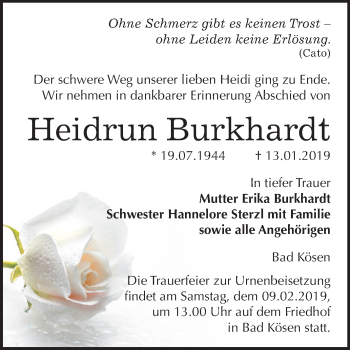 Traueranzeige von Heidrun Burkhardt von Mitteldeutsche Zeitung